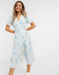 Синее платье миди с цветочным принтом Miss Selfridge-Синий