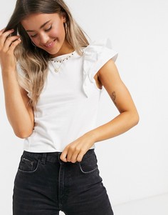 Белый поплиновый топ с оборками на рукавах Miss Selfridge