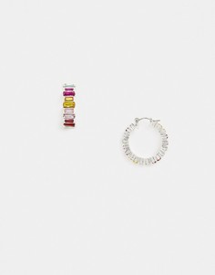 Серьги-кольца с разноцветными камнями Pieces-Серебряный