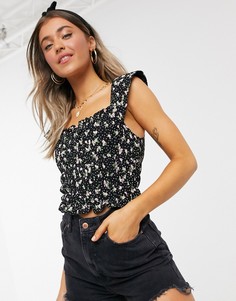 Черный присборенный топ на бретелях Miss Selfridge