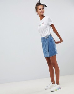 Синяя выбеленная джинсовая юбка с запахом ASOS DESIGN-Синий