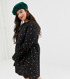 Платье мини в горошек с рукавами клеш ASOS DESIGN Curve-Мульти