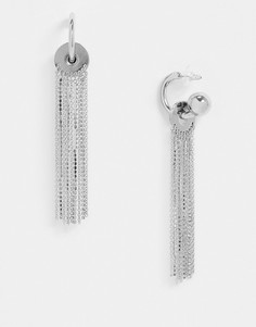 Серебристые серьги-кольца с цепочками, стразами и шариками ASOS DESIGN-Серебряный