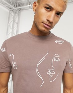 Светло-коричневая oversized-футболка с вышивкой ASOS DESIGN-Коричневый