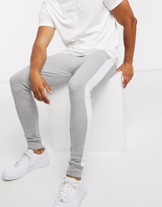 Серые меланжевые джоггеры скинни с полосками по бокам ASOS DESIGN-Серый
