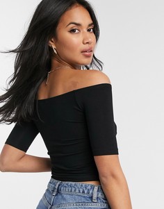 Черный соблазнительный топ с запахом и открытыми плечами ASOS DESIGN