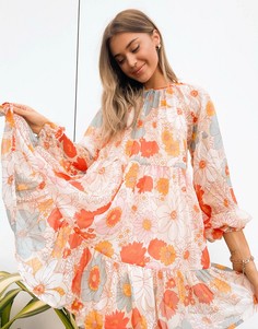 Свободное платье мини с цветочным принтом ASOS DESIGN-Мульти