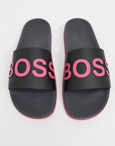 Серые розовые шлепанцы с логотипом BOSS-Серый