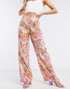 Широкие брюки с цветочным принтом ASOS DESIGN-Мульти
