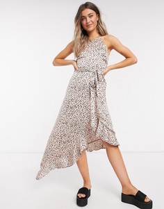 Платье миди в горошек розового цвета с оборкой New Look-Розовый