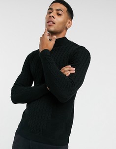 Черный облегающий джемпер крупной вязки с высоким воротом ASOS DESIGN