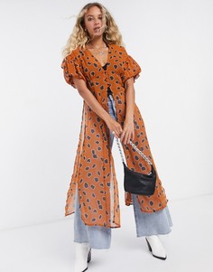 Длинная блузка с леопардовым принтом и пуговицами ASOS DESIGN-Мульти