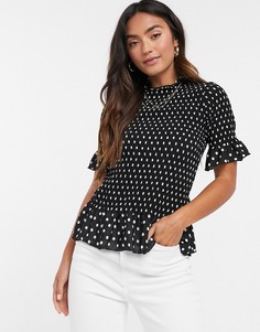 Черный топ в горошек с баской River Island