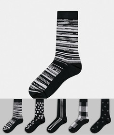5 пар монохромных носков до щиколотки ASOS DESIGN-Черный