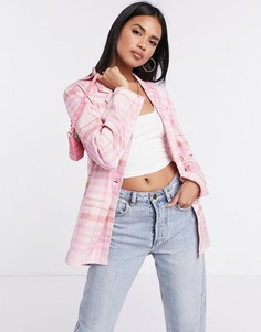 Розовый трикотажный пиджак в клетку ASOS DESIGN-Мульти