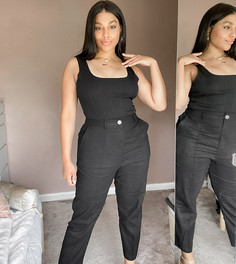 Брюки-сигареты с добавлением льна ASOS DESIGN Curve-Черный