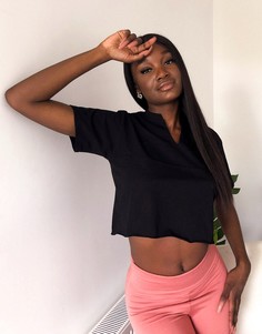 Черная свободная футболка с разрезом ASOS DESIGN-Черный
