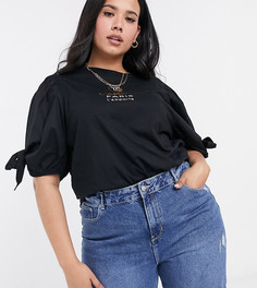 Черная футболка с пышными рукавами и люверсами River Island Plus-Черный