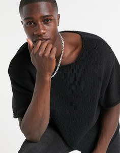 Черная фактурная футболка в стиле oversized ASOS DESIGN-Серый