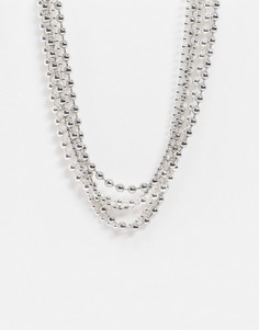 Серебристое ожерелье в несколько рядов с бусинами Weekday-Серебряный