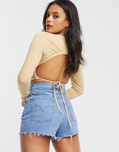 Лонгслив с открытой спиной и завязкой ASOS DESIGN-Бежевый