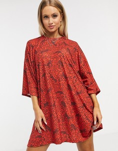 Черно-оранжевое платье-футболка в стиле oversized с принтом ASOS DESIGN-Оранжевый