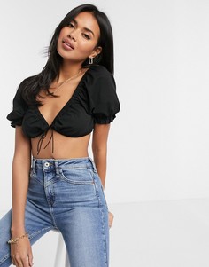 Черный кроп-топ с завязкой спереди ASOS DESIGN