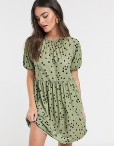 Свободное платье мини в горошек цвета хаки ASOS DESIGN-Зеленый