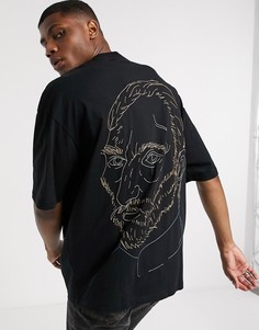 Длинная свободная футболка с вышивкой на спине ASOS DESIGN-Черный