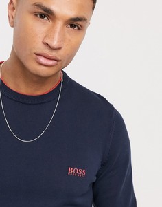 Классический джемпер с круглым вырезом BOSS-Темно-синий