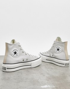 Высокие светло-серые кеды на платформе с бежевой вставкой Converse Chuck Taylor Lift-Бежевый