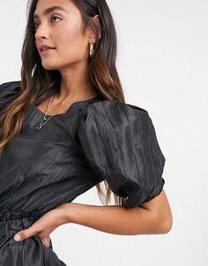 Черный топ с баской из тафты River Island