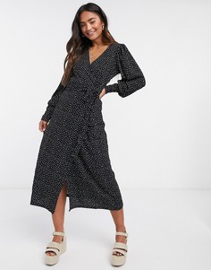 Черное платье миди в горошек River Island-Черный