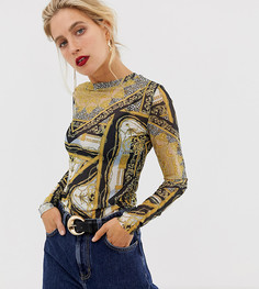 Сетчатый топ с принтом и длинными рукавами Stradivarius-Мульти