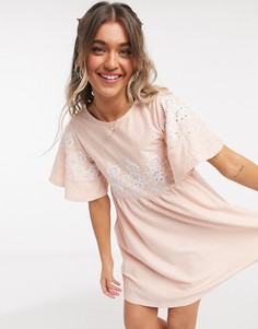 Свободное платье мини в оранжевую и белую полоску с вышивкой ASOS DESIGN-Мульти