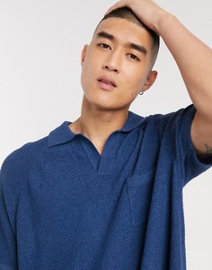 Синее поло из фактурного трикотажа ASOS DESIGN-Синий