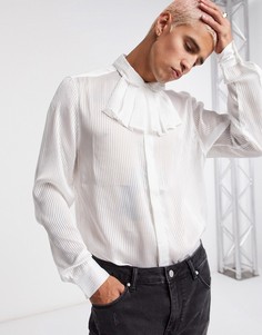 Рубашка классического кроя в фактурную полоску с оборкой ASOS DESIGN-Белый