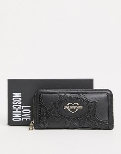 Большой черный кошелек с тиснеными сердечками Love Moschino