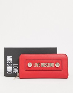 Большой красный кошелек с заклепками Love Moschino