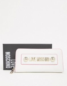 Большой белый кошелек с заклепками Love Moschino