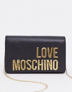 Черная сумка через плечо с золотистым логотипом Love Moschino-Черный