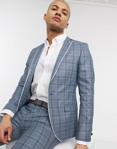 Синий пиджак скинни в клетку с контрастным кантом Twisted Tailor
