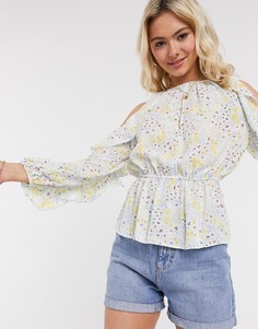 Топ с открытыми плечами, цветочным принтом и оборкой ASOS DESIGN-Мульти