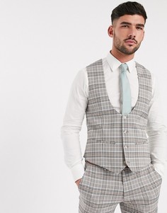 Бежевый приталенный жилет в клетку Topman-Светло-бежевый