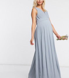 Голубое плиссированное платье макси без рукавов TFNC Maternity bridesmaid-Синий