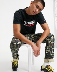 Черная футболка с большим логотипом на груди Tommy Jeans-Черный