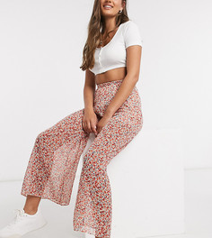 Шифоновые широкие брюки с цветочным принтом New Look Petite-Черный