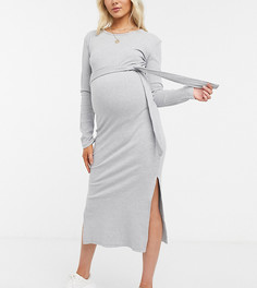 Серое платье миди с поясом Missguided Maternity-Серый