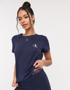 Темно-синяя футболка для дома с круглым вырезом и логотипом Calvin Klein-Синий