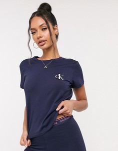Темно-синяя футболка для дома с круглым вырезом и логотипом Calvin Klein-Синий